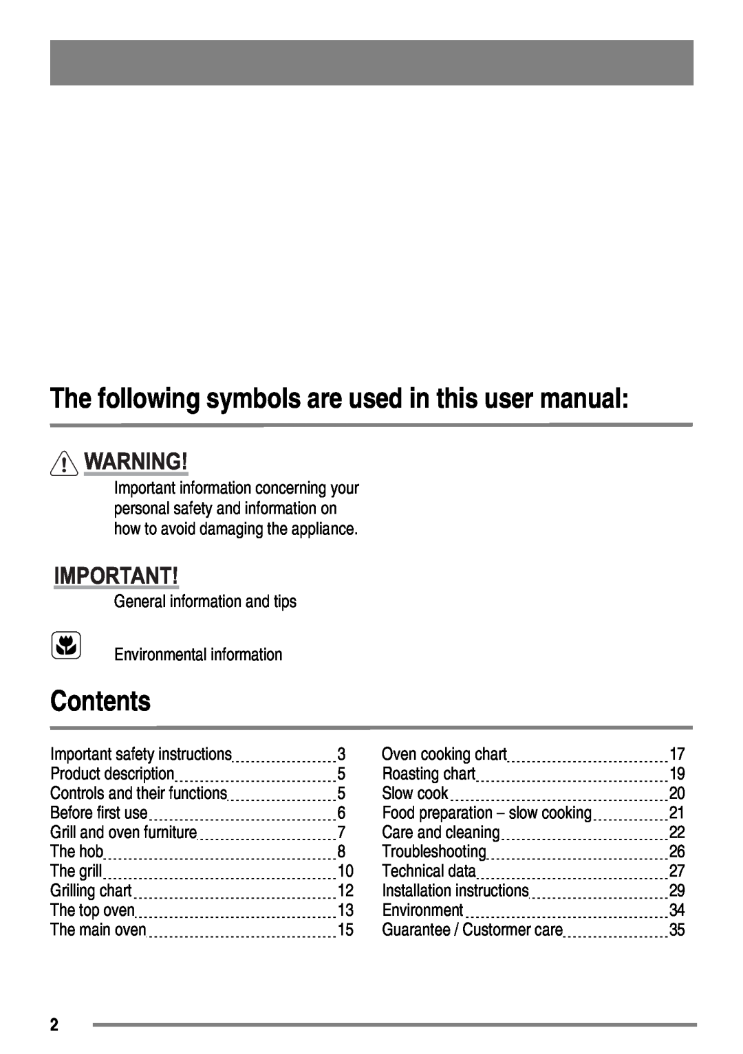 Zanussi ZKG6010 user manual Contents 