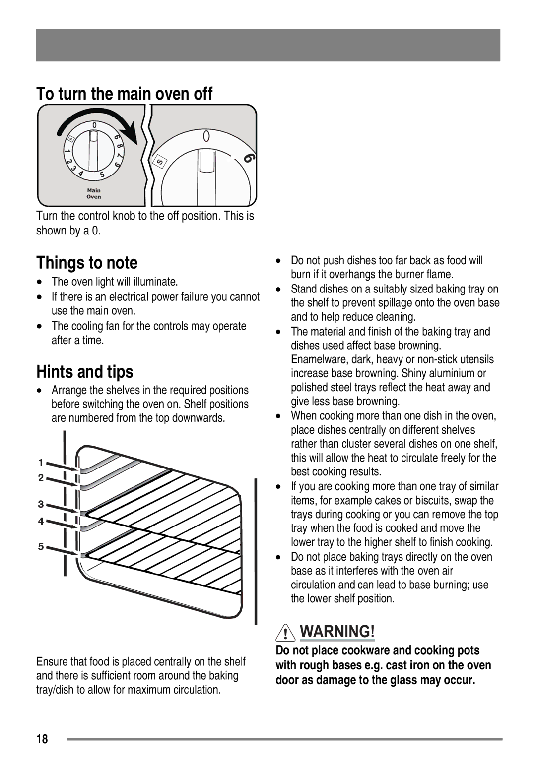 Zanussi ZKG6020 user manual To turn the main oven off 