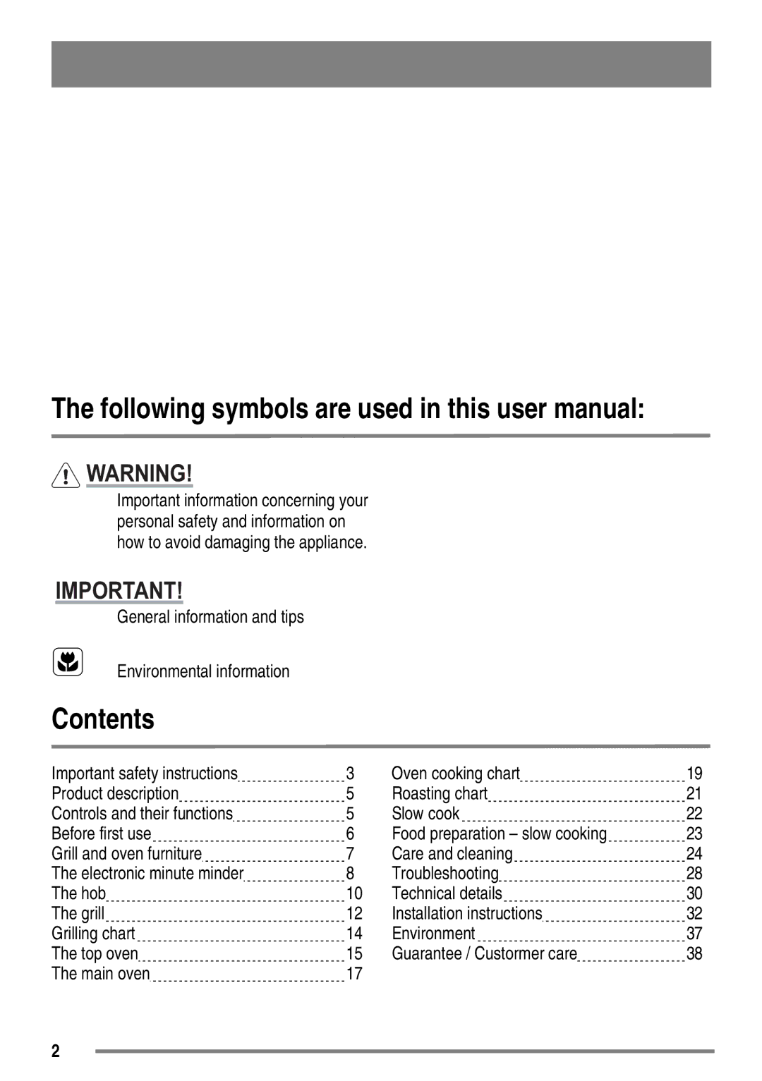 Zanussi ZKG6020 user manual Contents 