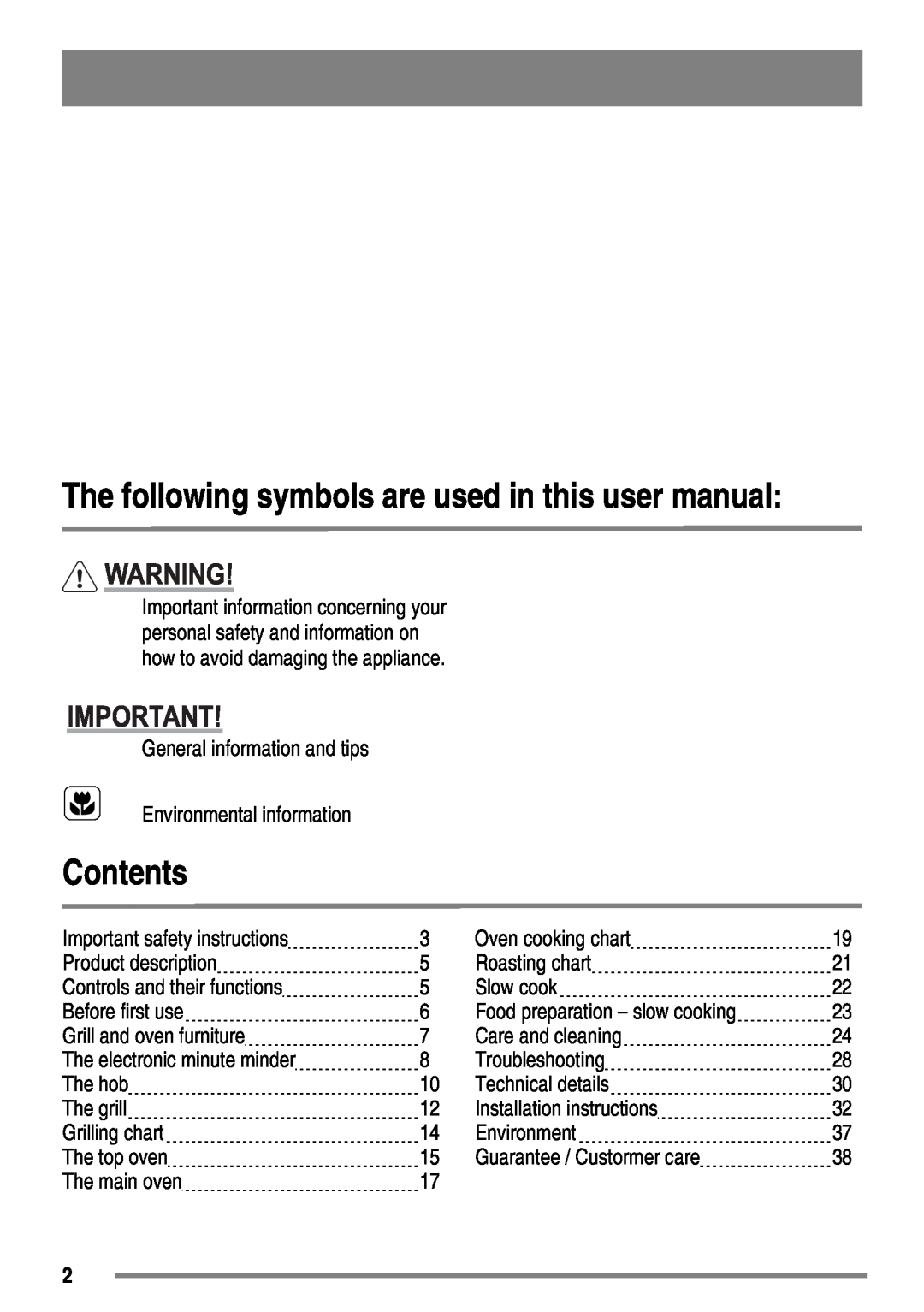 Zanussi ZKG6020 user manual Contents 