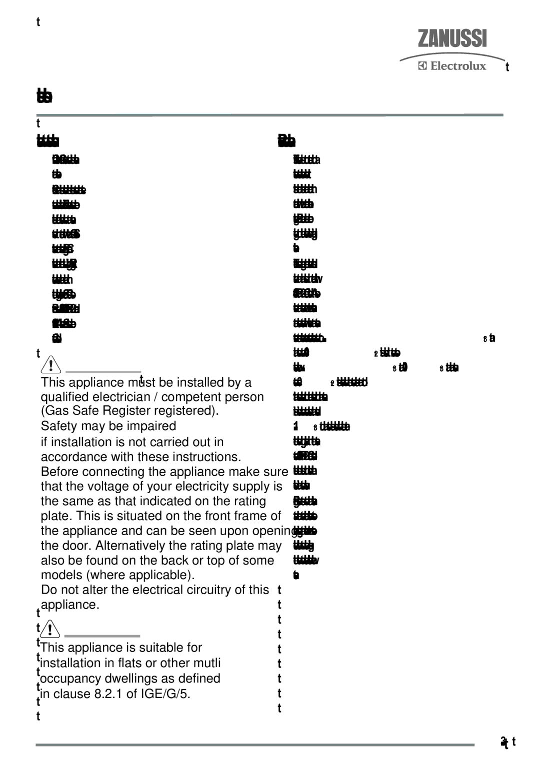 Zanussi ZKG6040ZKG6040WFN user manual Installation instructions, Provision for ventilation, Childpresentsafety 