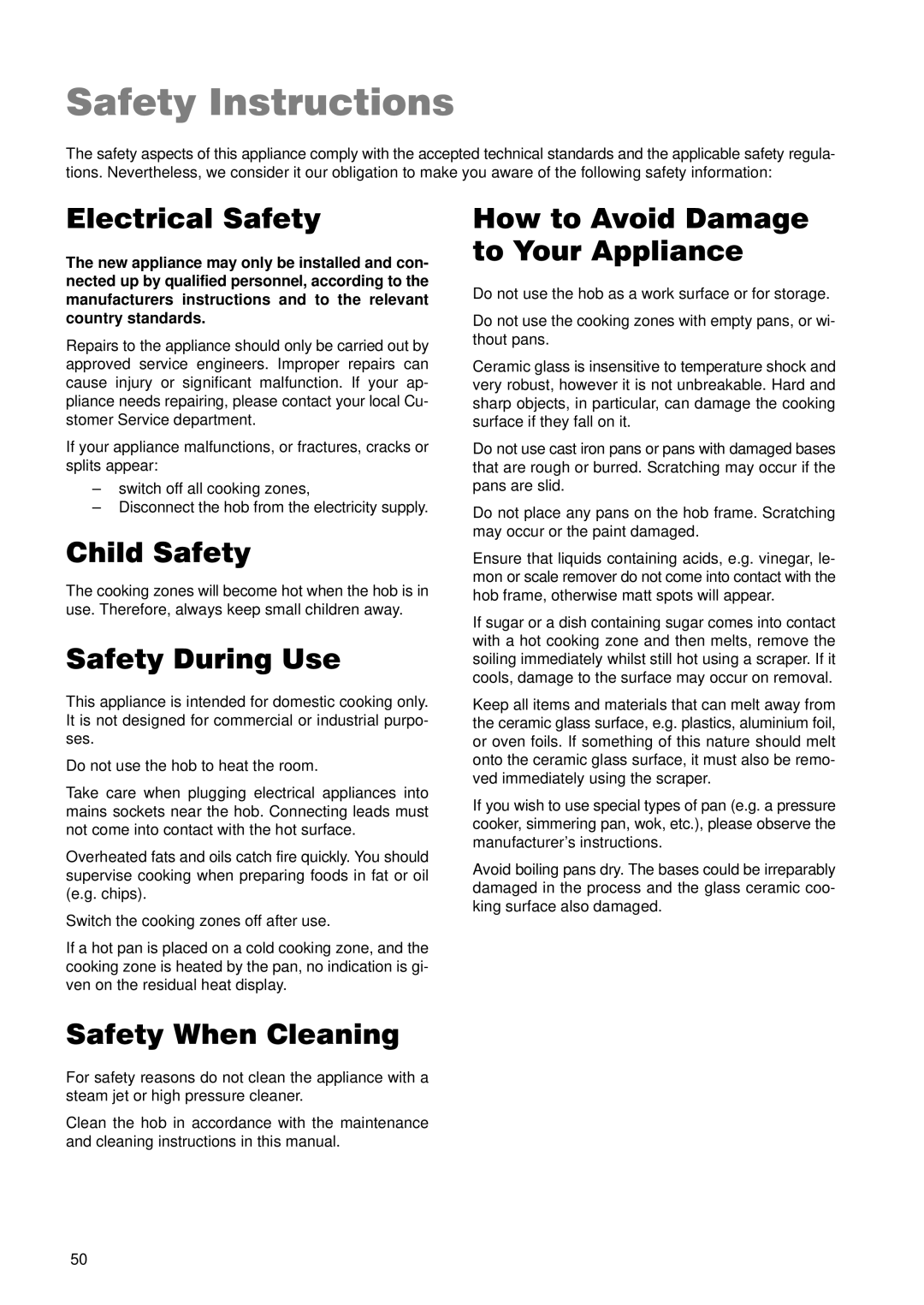 Zanussi ZKL 850 LX manual Safety Instructions 