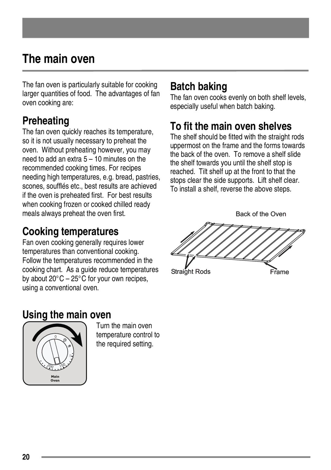 Zanussi ZKM6040 user manual Main oven 