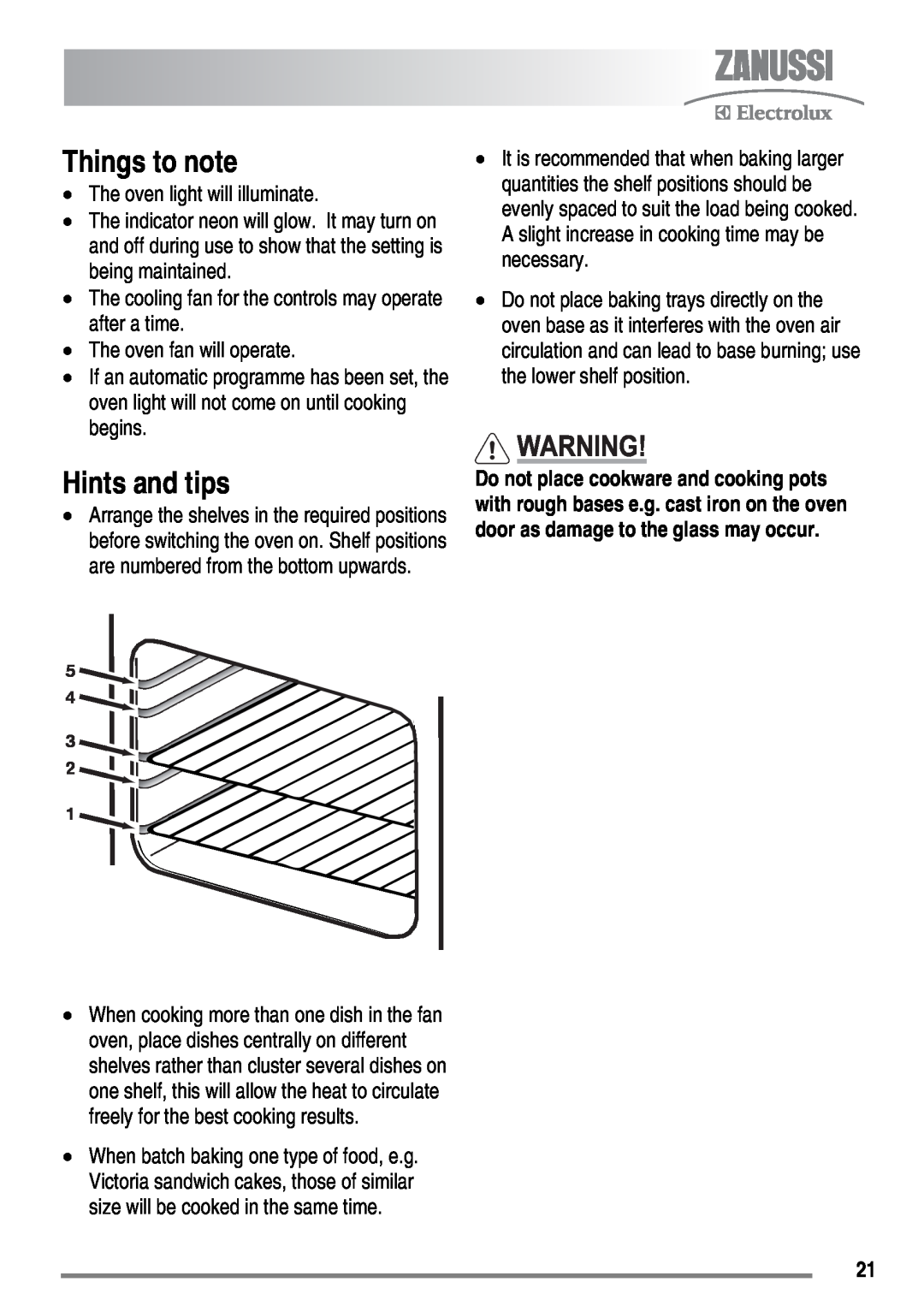 Zanussi ZKM6040 user manual Things to note, Hints and tips 