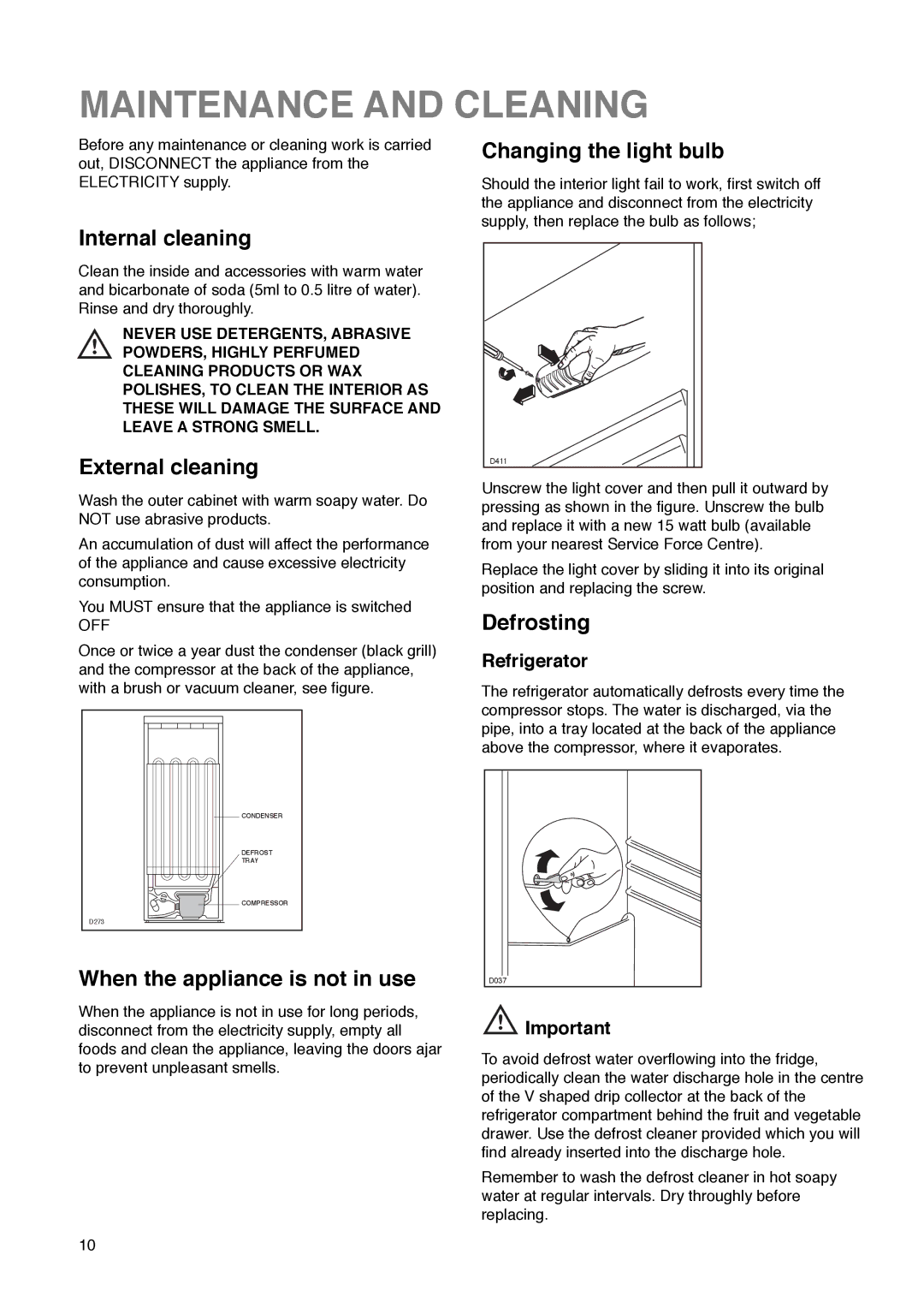 Zanussi ZKR 59/39 RN manual Maintenance and Cleaning 