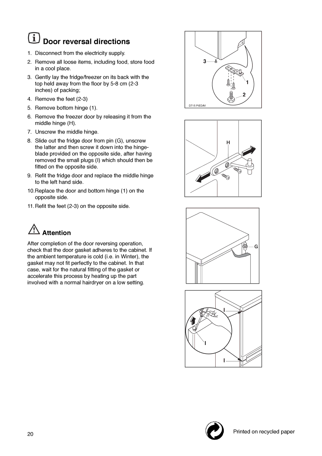 Zanussi ZKR 59/39 RN manual Door reversal directions 