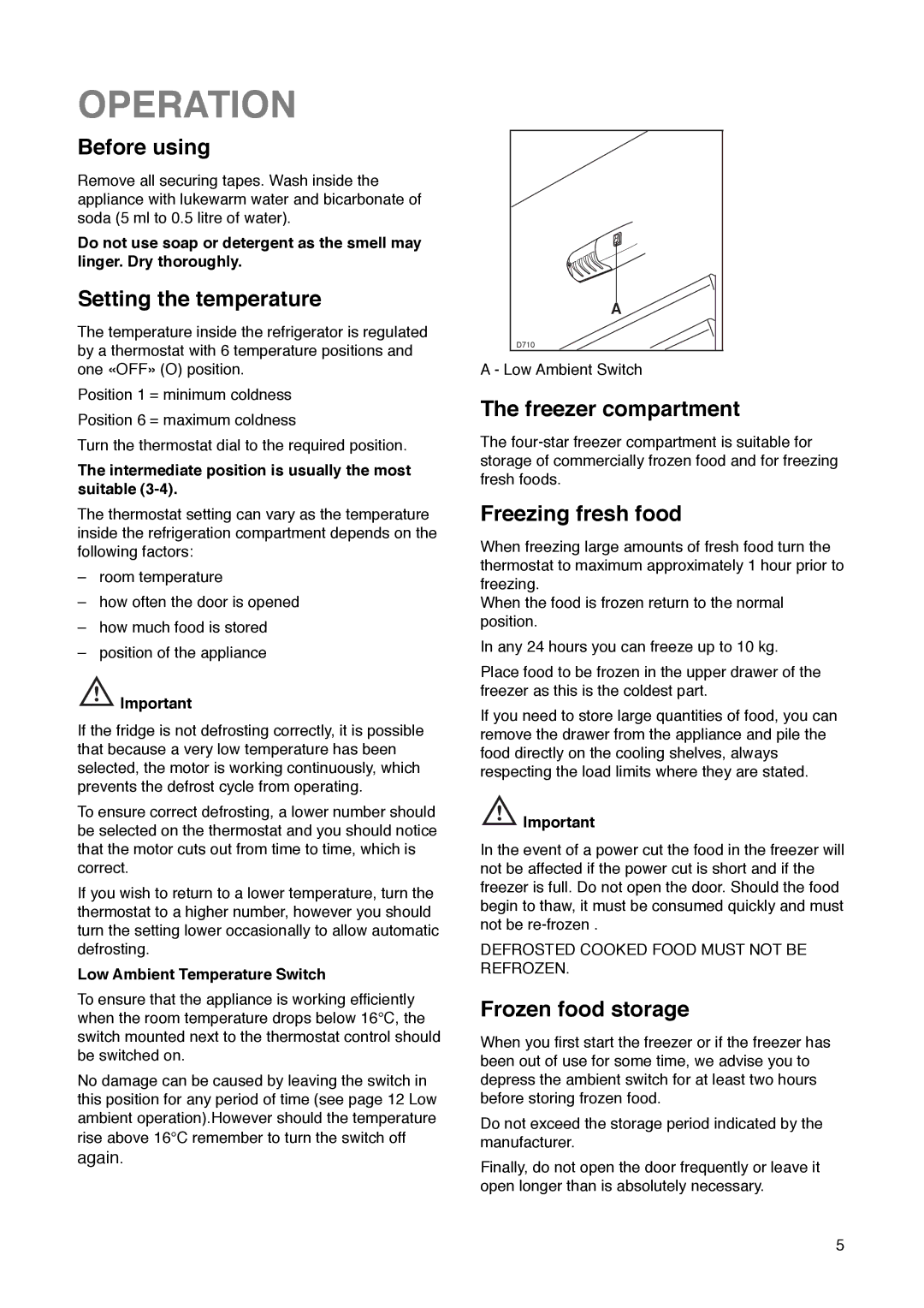 Zanussi ZKR 59/39 RN manual Operation 