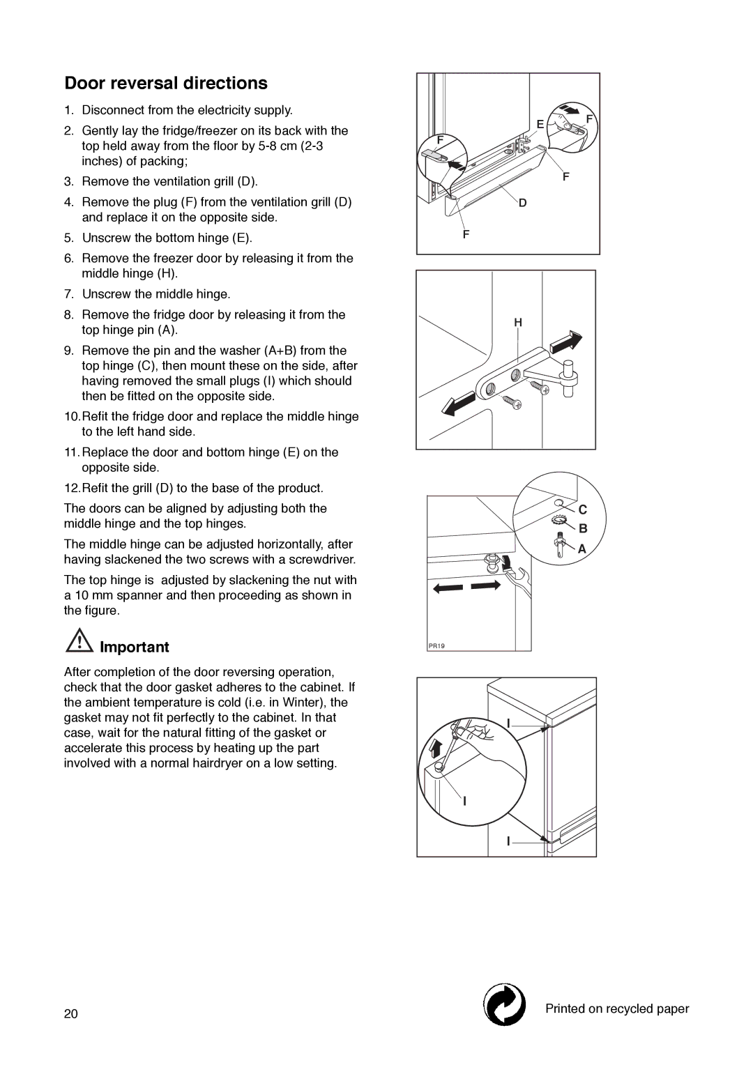 Zanussi ZKR 60/30 R manual Door reversal directions 