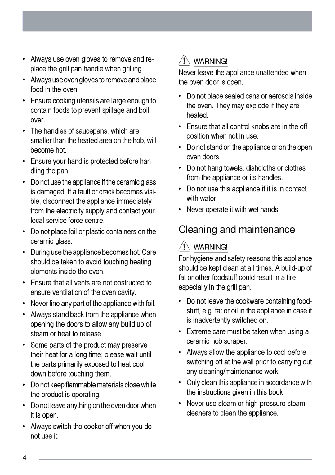 Zanussi ZKS5010, ZKC5020 user manual Cleaning and maintenance 