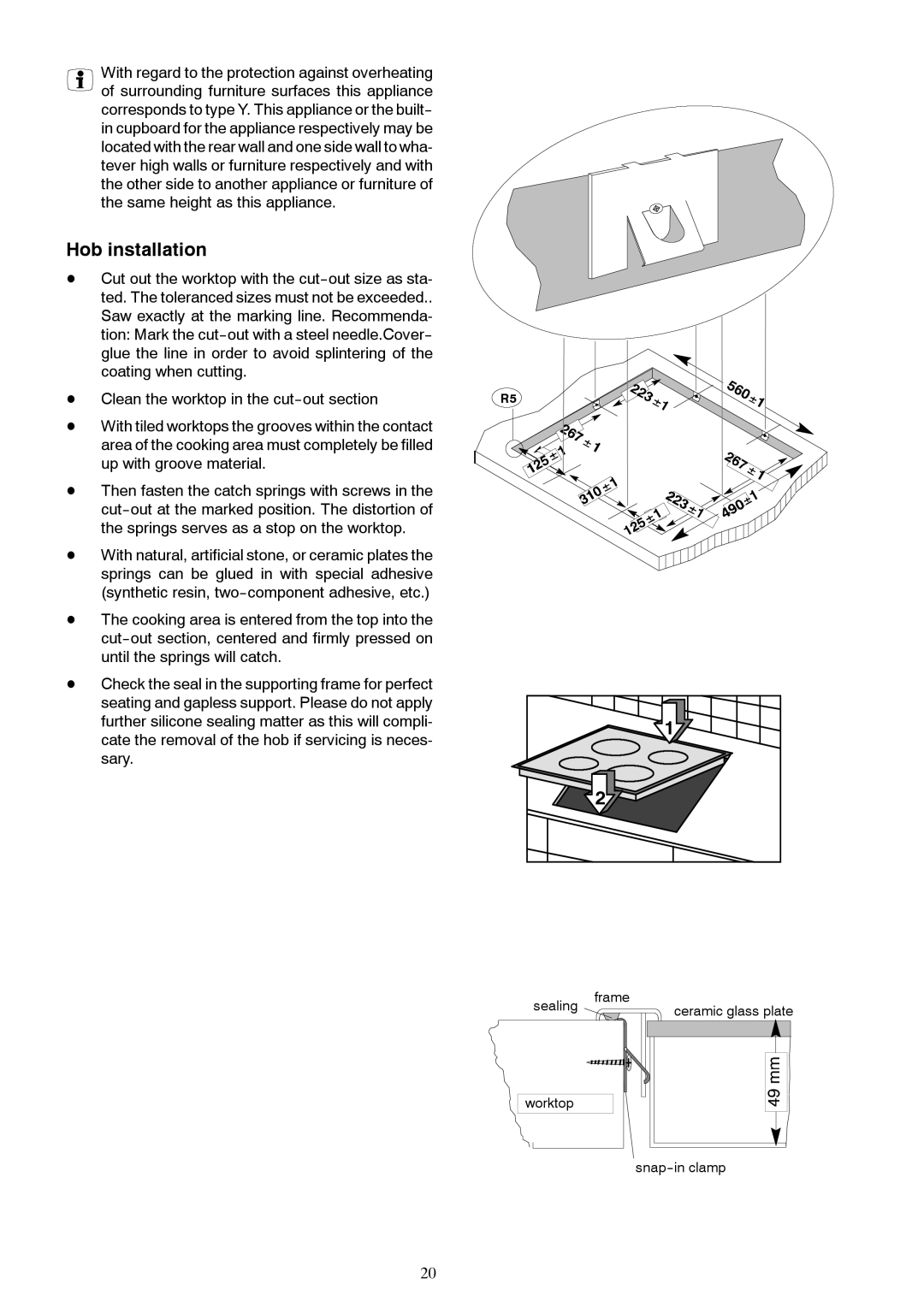 Zanussi ZKT 622 HN, ZKT 622 HX installation instructions Hob installation 