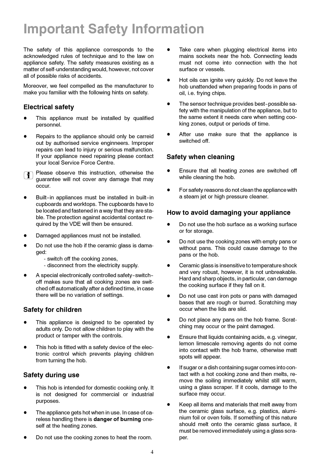 Zanussi ZKT 622 HN, ZKT 622 HX Electrical safety, Safety for children, Safety during use, Safety when cleaning 