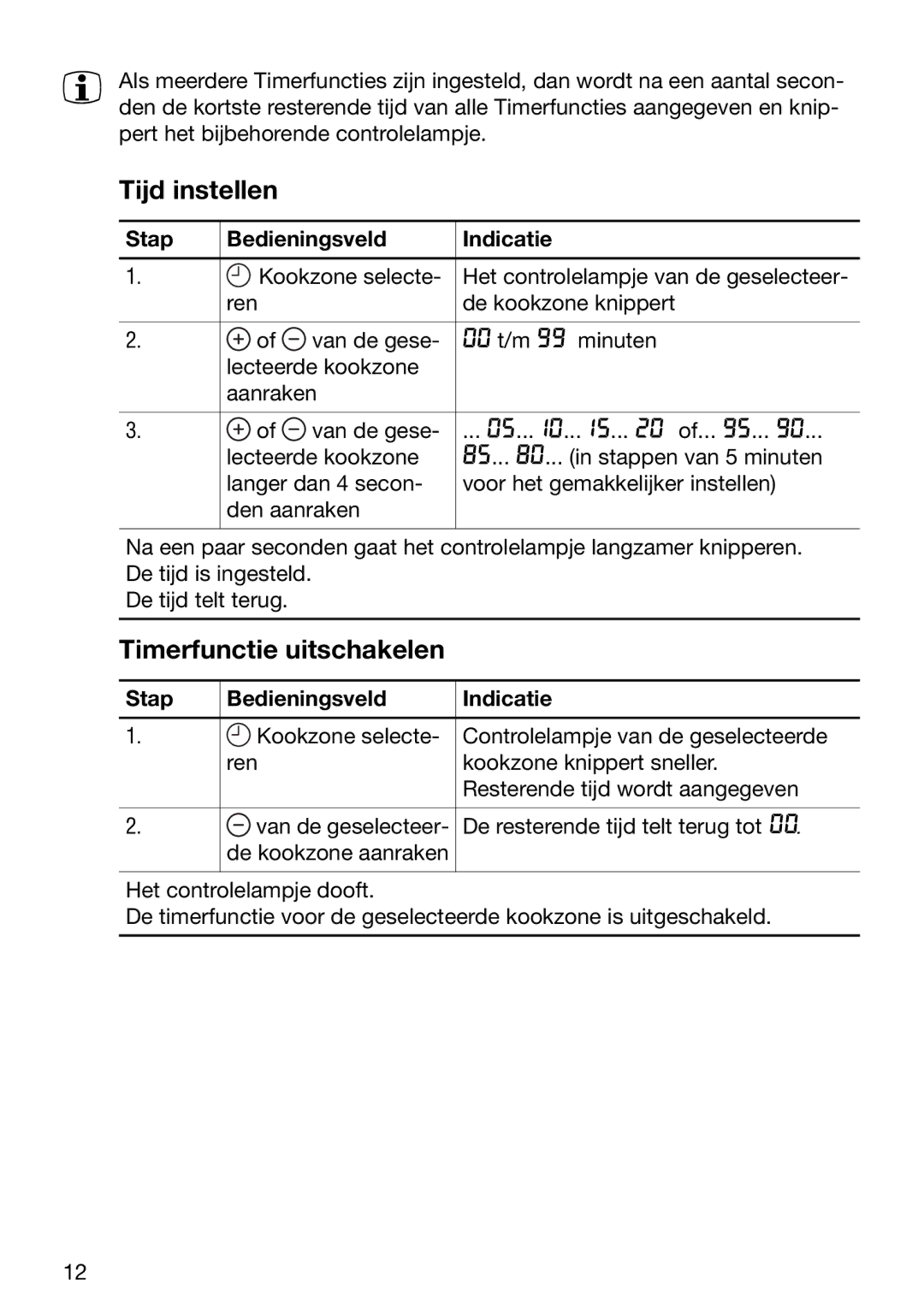 Zanussi ZKT 652 DX operating instructions Tijd instellen, Timerfunctie uitschakelen 