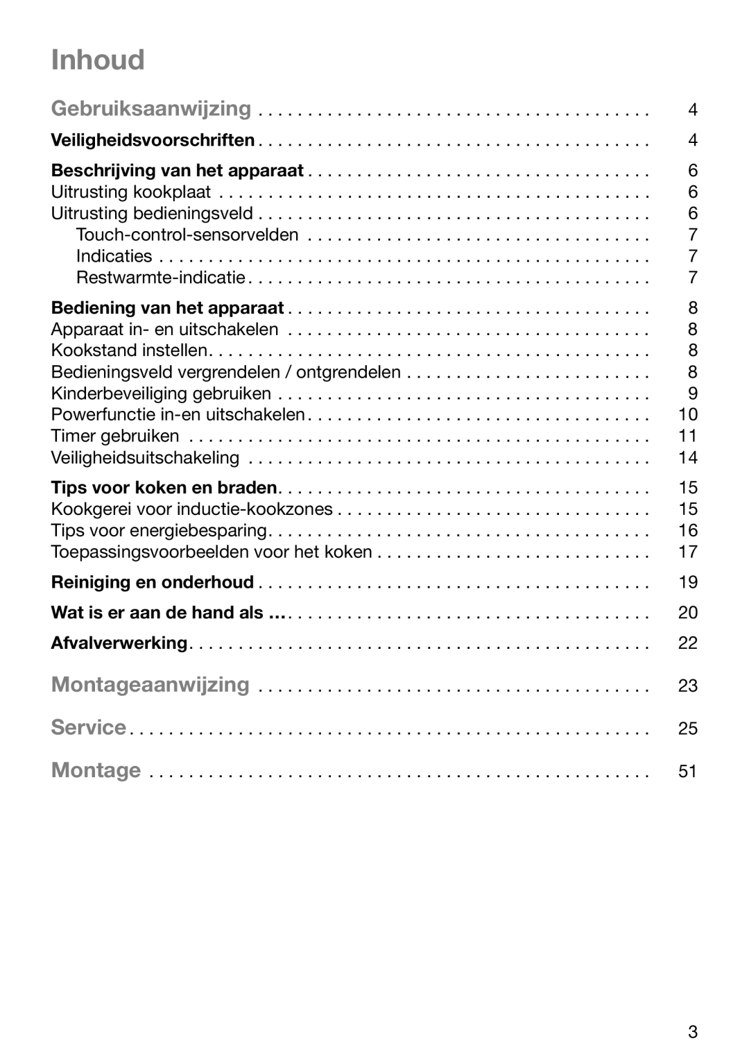 Zanussi ZKT 652 DX operating instructions Inhoud, Touch-control-sensorvelden 