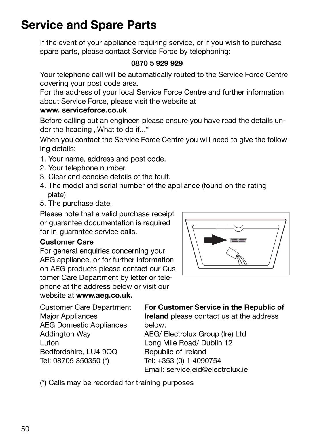 Zanussi ZKT 652 DX operating instructions Service and Spare Parts, 0870 5 929 