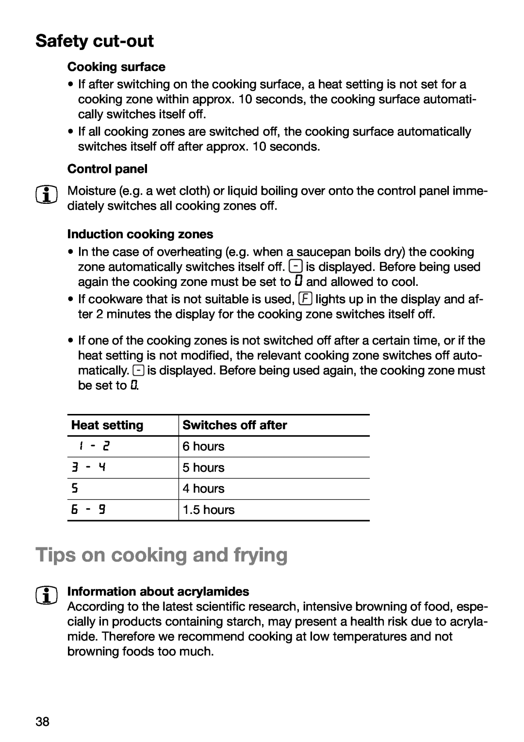 Zanussi ZKT 652 DX operating instructions Tips on cooking and frying, Safety cut-out 