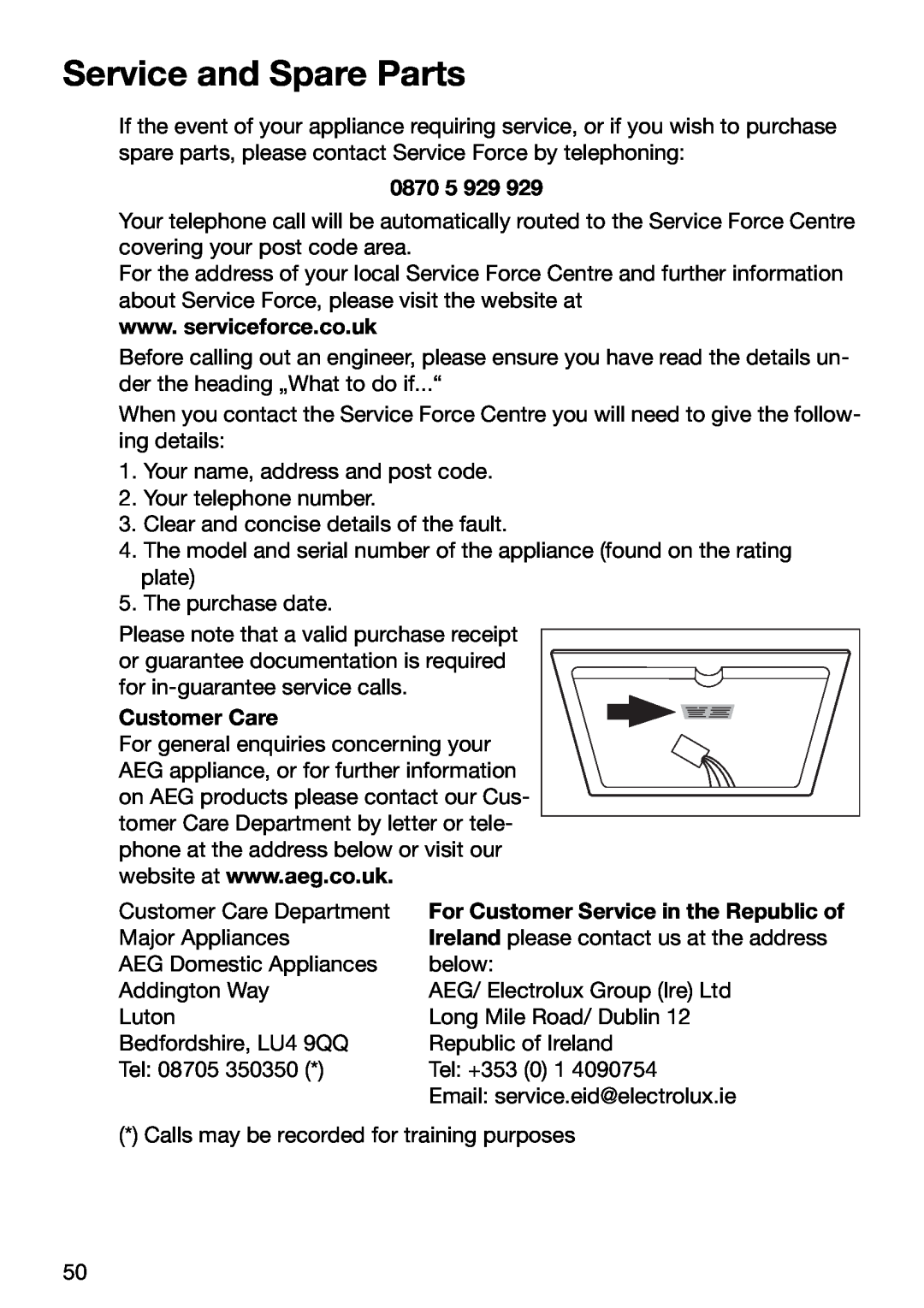 Zanussi ZKT 652 DX operating instructions Service and Spare Parts, For Customer Service in the Republic of 