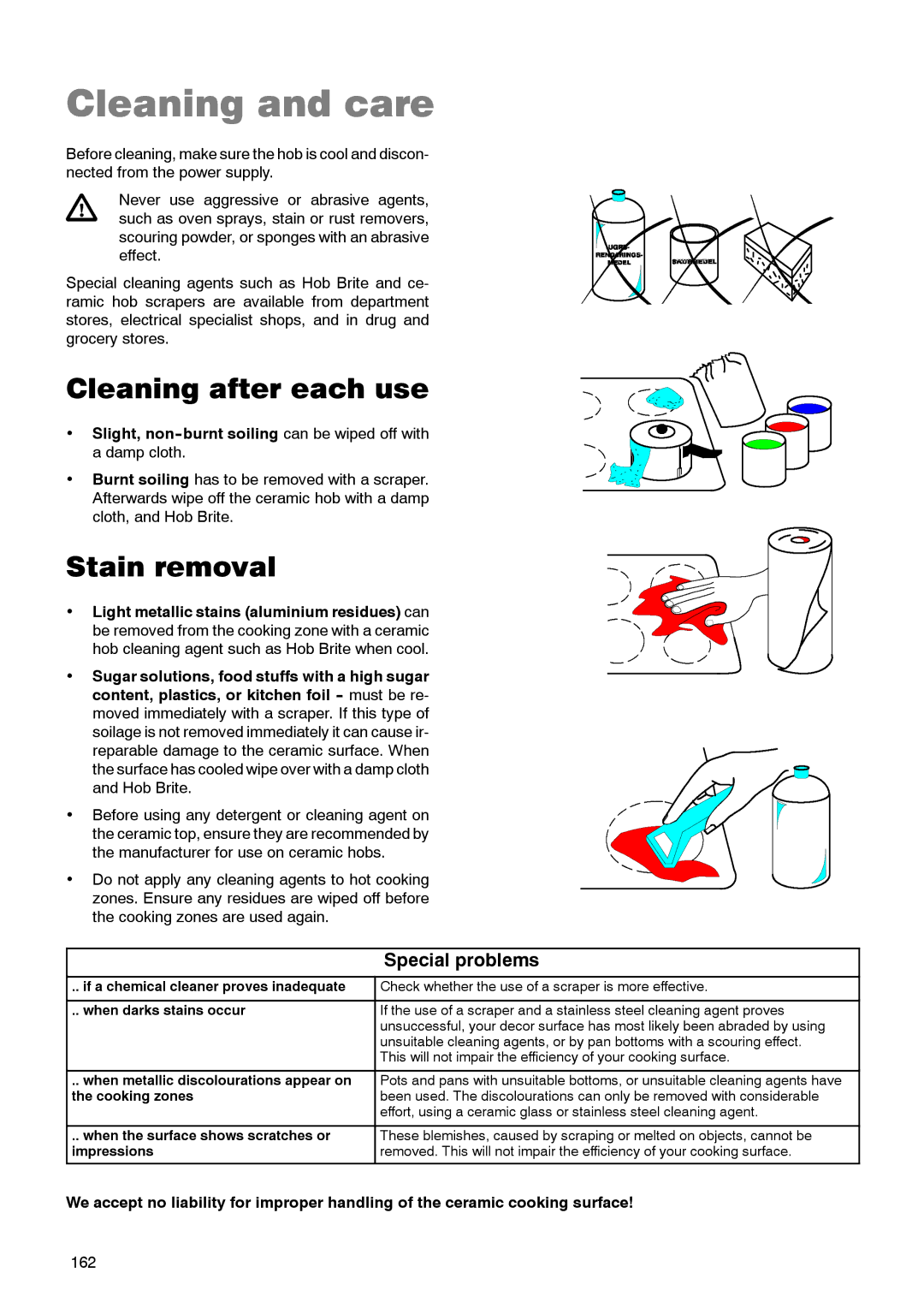 Zanussi ZKT 662 LN operating instructions Cleaning and care, Cleaning after each use, Stain removal 