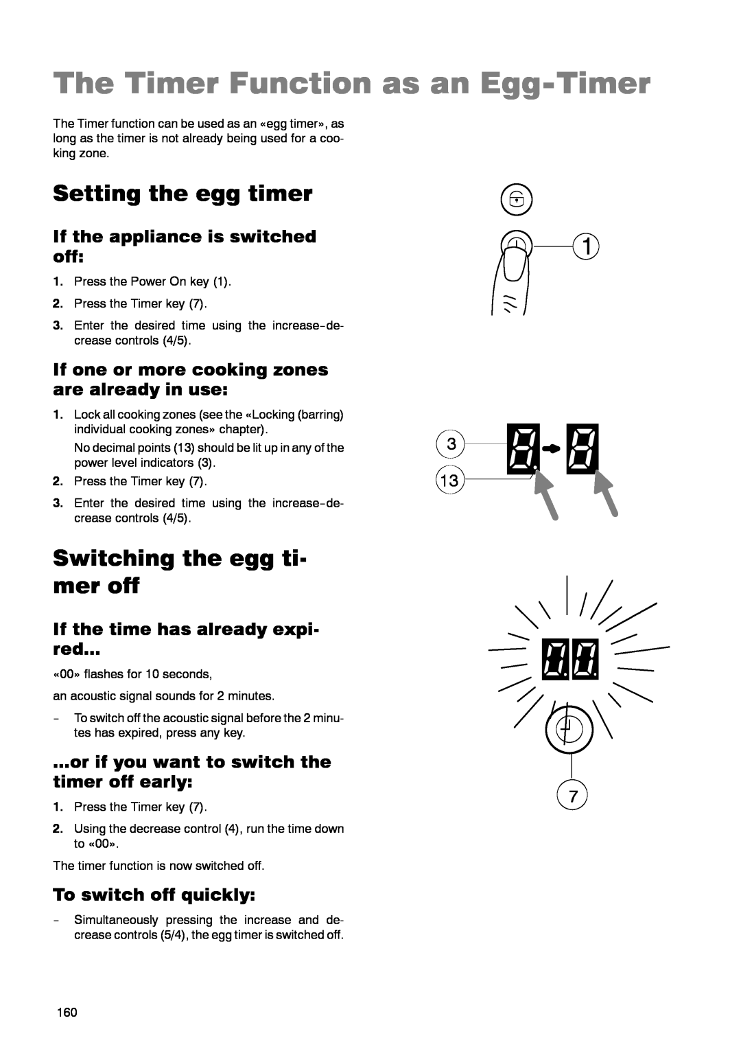 Zanussi ZKT 662 LN The Timer Function as an Egg-Timer, Setting the egg timer, Switching the egg ti- mer off 