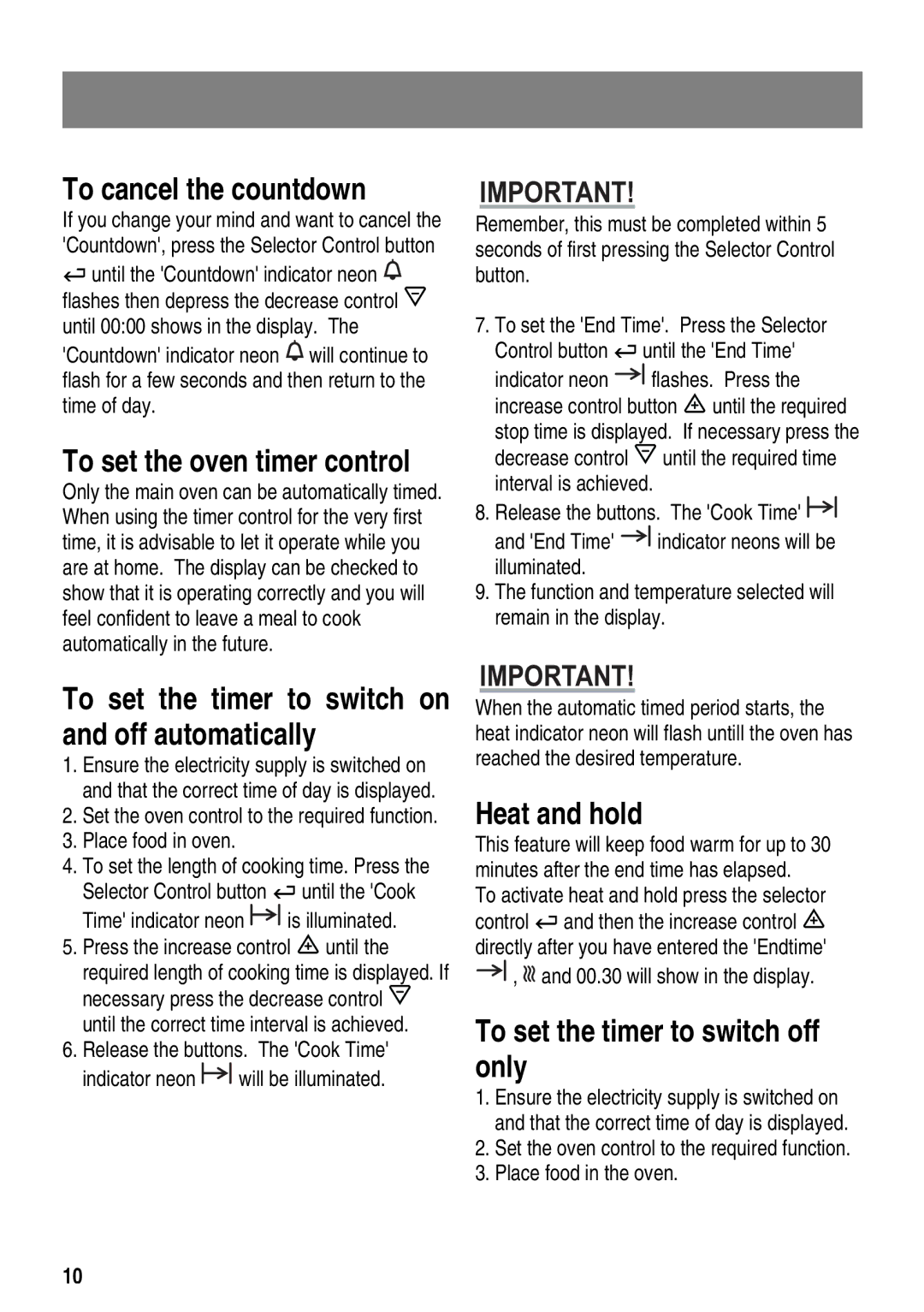 Zanussi ZKT6050 user manual To cancel the countdown, To set the timer to switch on and off automatically, Heat and hold 