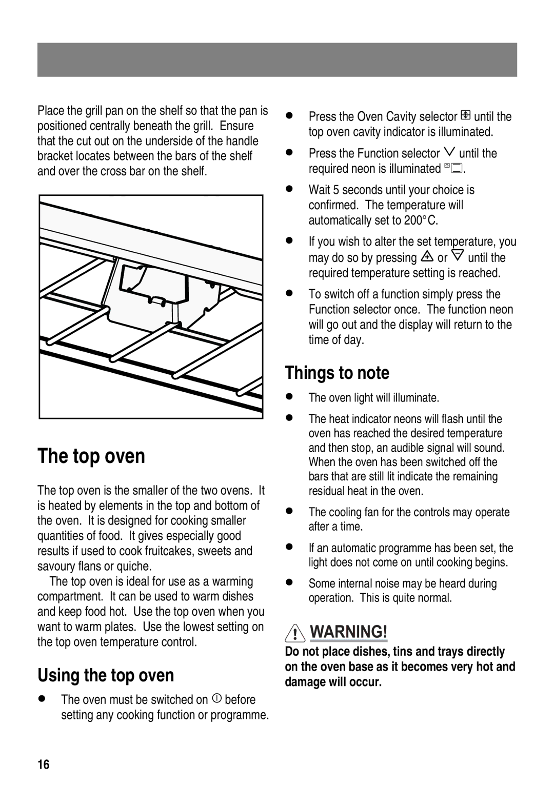 Zanussi ZKT6050 user manual Top oven, Using the top oven 