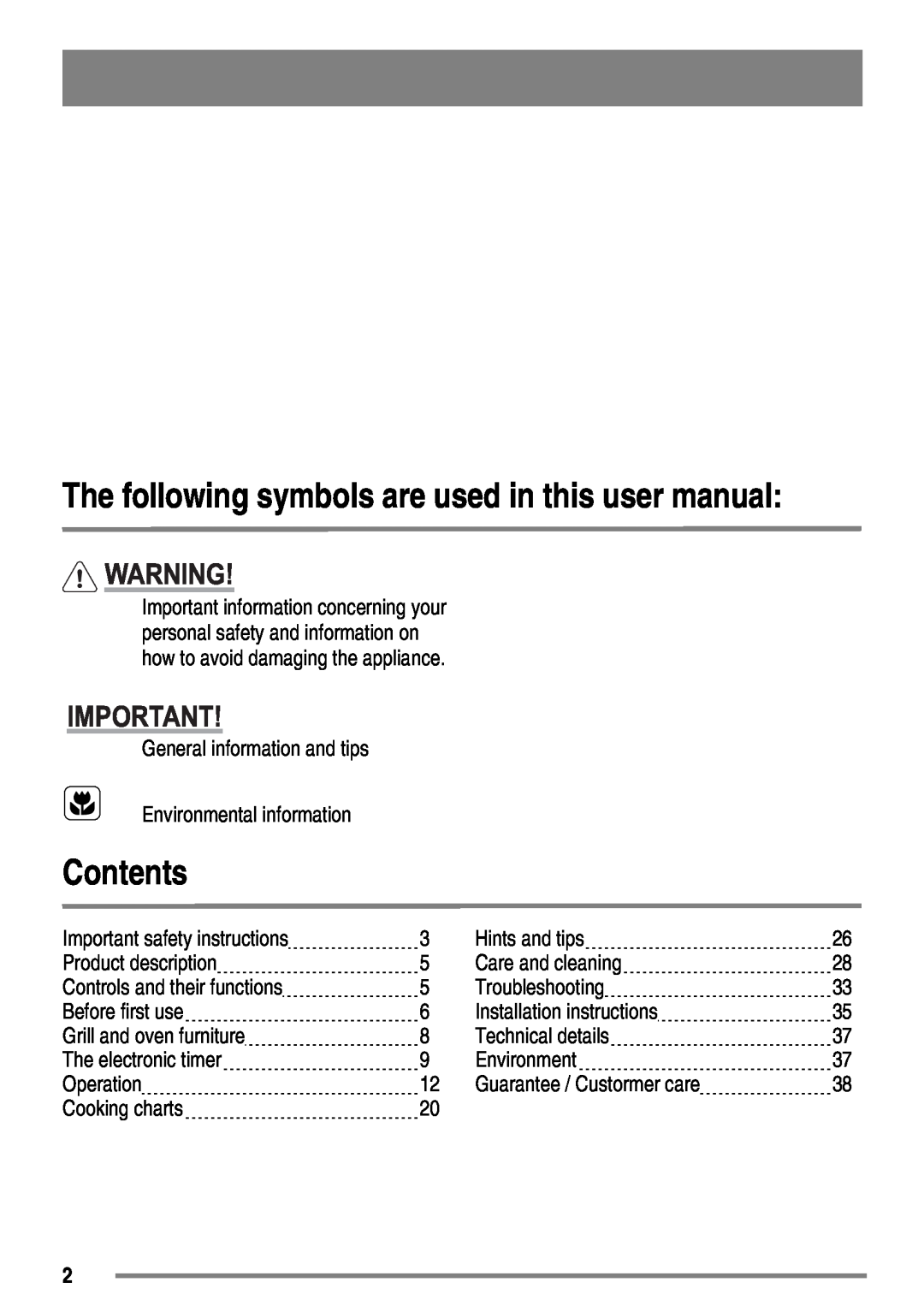Zanussi ZKT6050 user manual Contents 