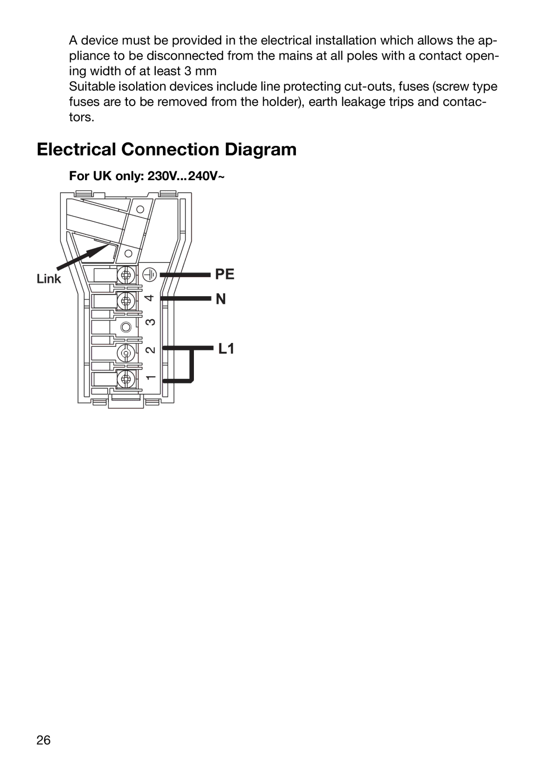 Zanussi ZKT631DX manual Electrical Connection Diagram, For UK only 230V...240V~ 