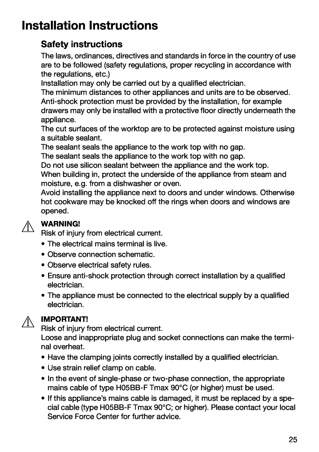 Zanussi ZKT631DX manual Installation Instructions, Safety instructions 