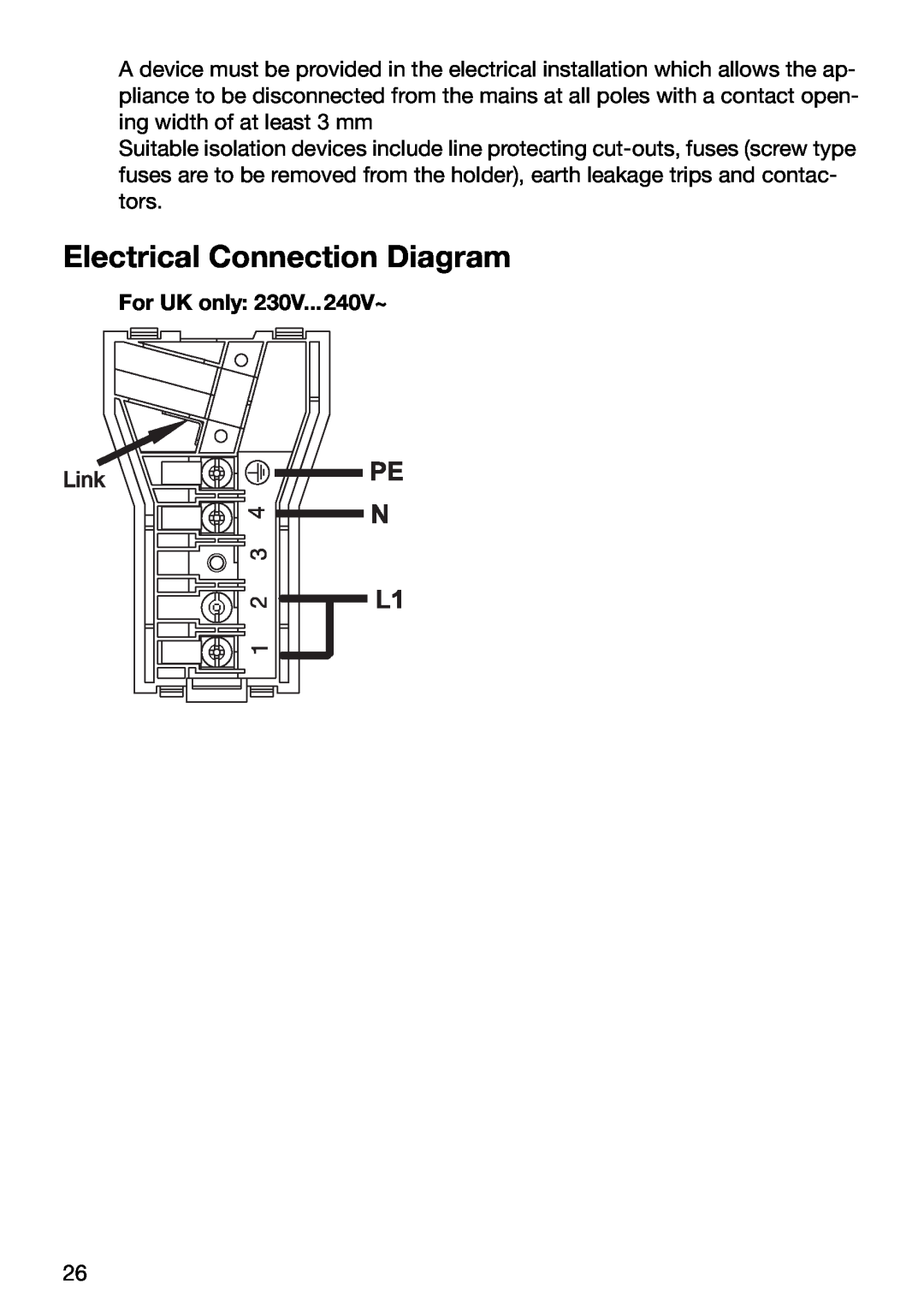 Zanussi ZKT631DX manual Electrical Connection Diagram, For UK only 230V...240V~ 