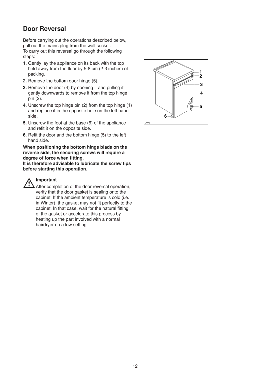 Zanussi ZL 25 W manual Door Reversal 