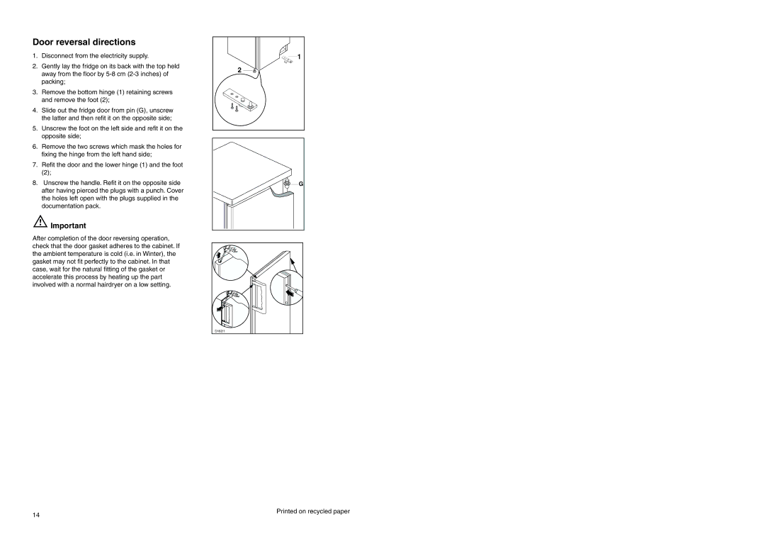 Zanussi ZL 58 W manual Door reversal directions 