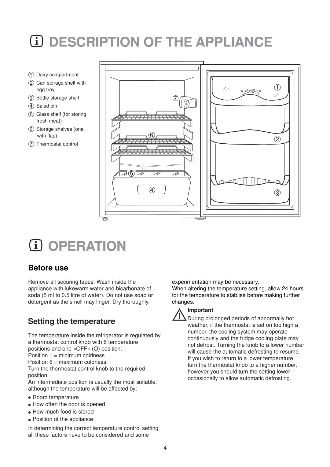Zanussi ZL 75 W manual Description Of The Appliance, Operation 
