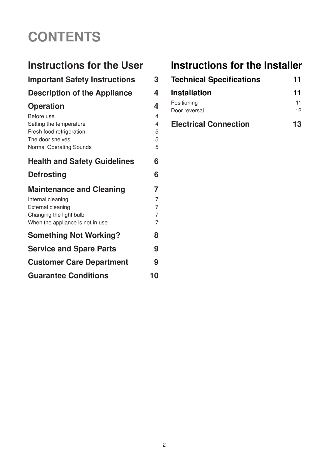 Zanussi ZL 95 W manual Contents 