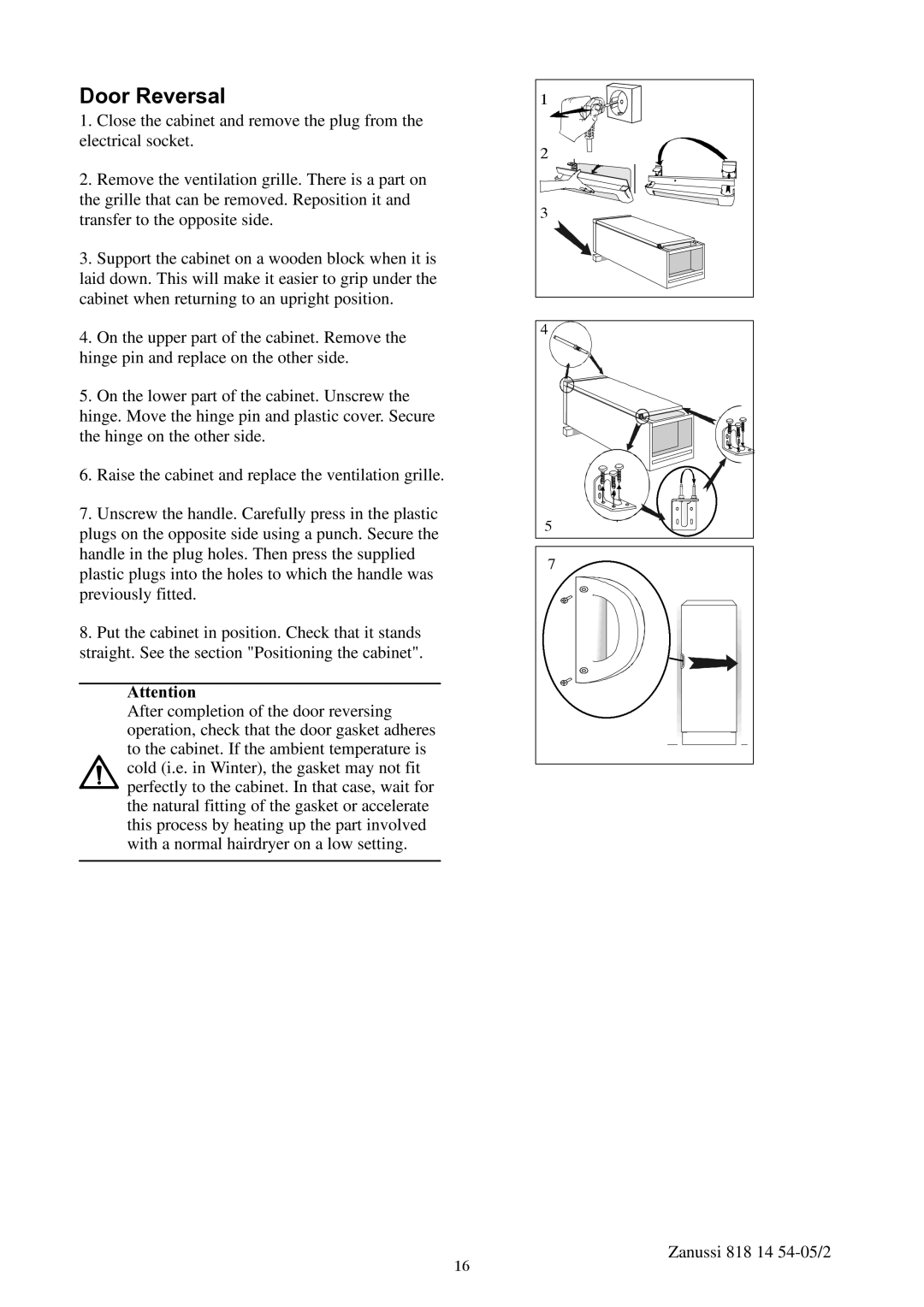 Zanussi ZL714W manual Door Reversal 