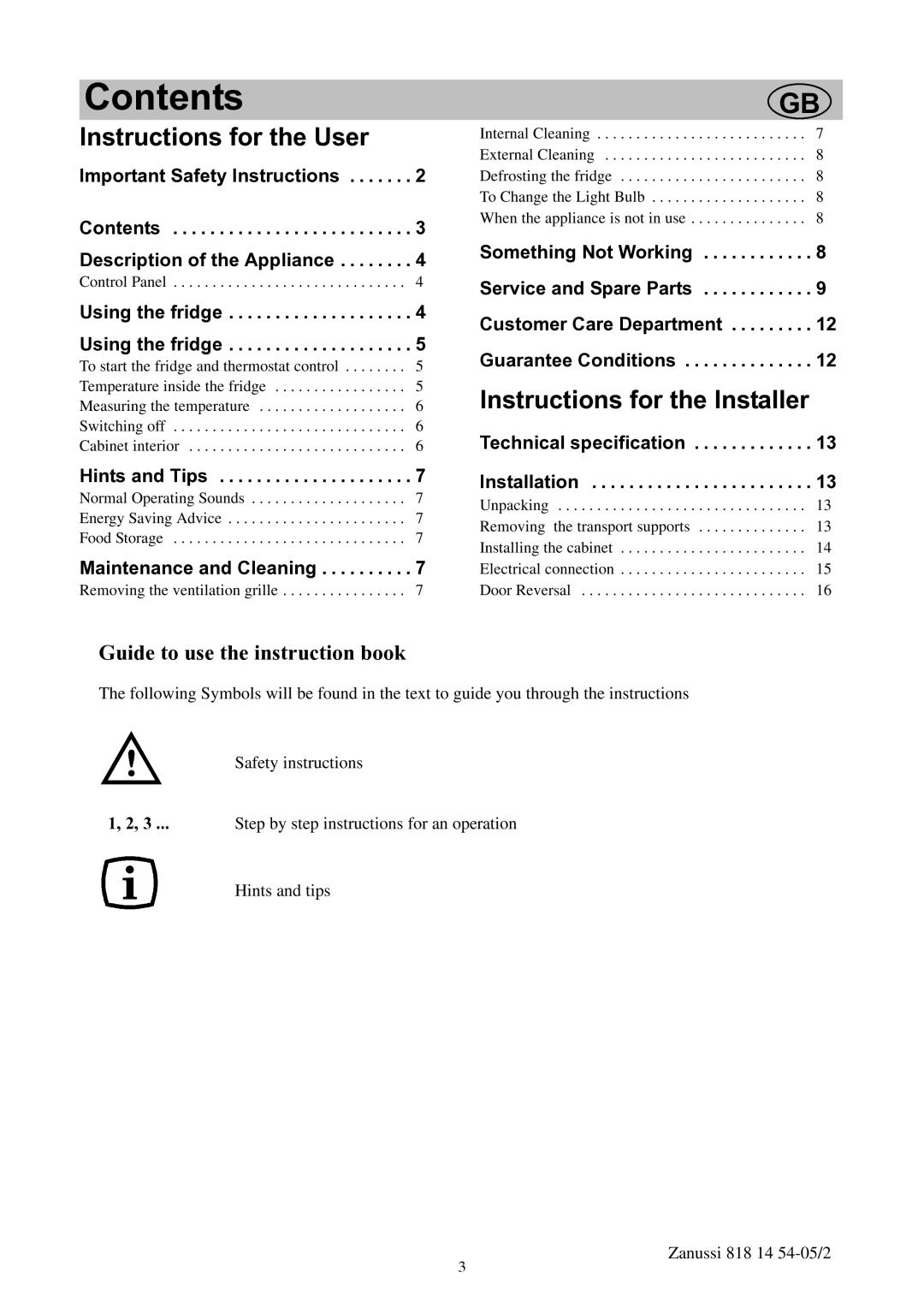 Zanussi ZL714W manual Contents 