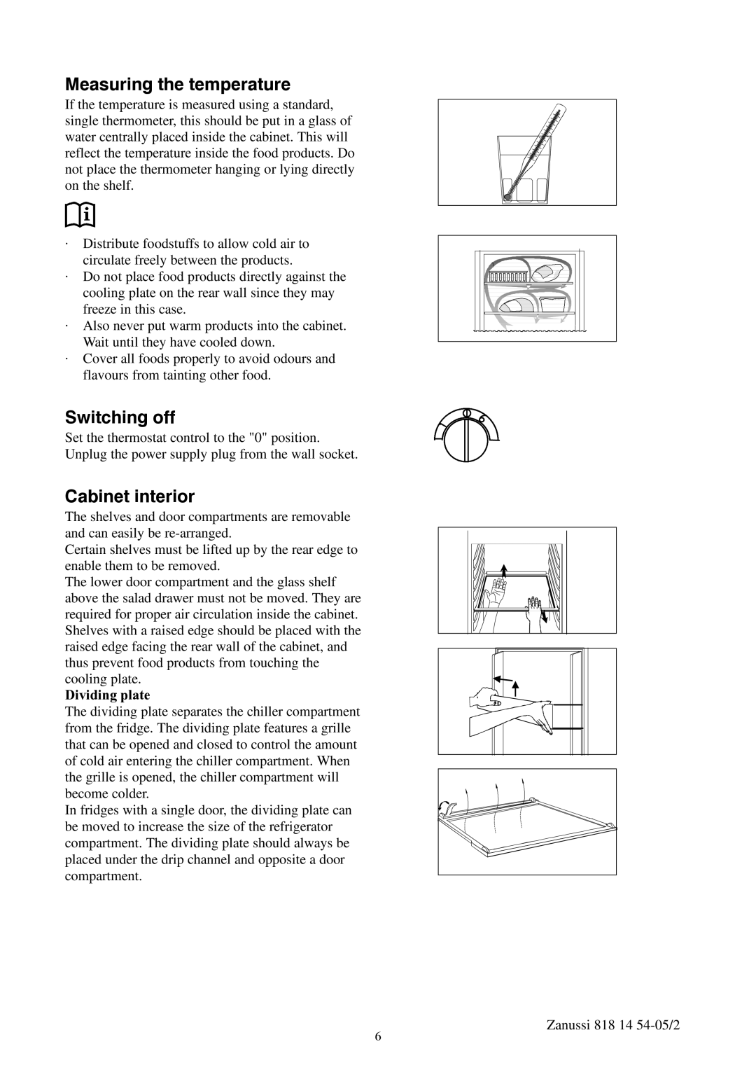 Zanussi ZL714W manual Measuring the temperature 