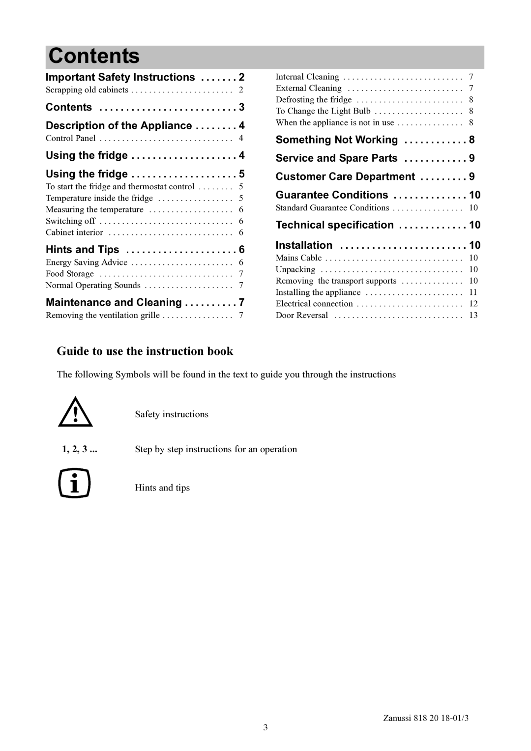 Zanussi ZL914W manual Contents 