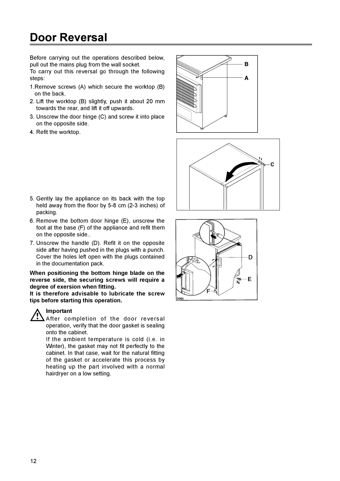 Zanussi ZLF 60 W manual Door Reversal 