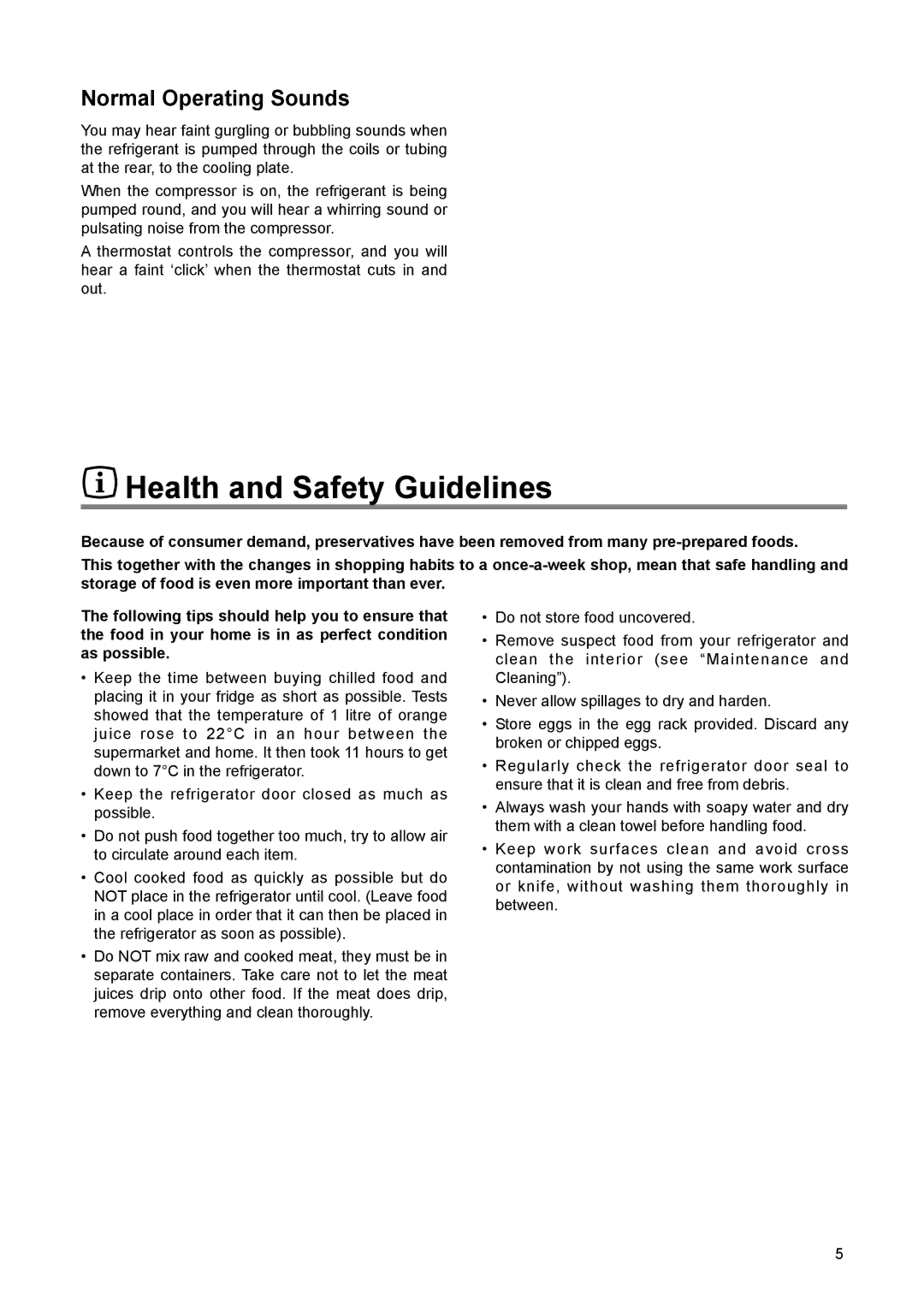 Zanussi ZLF 60 W manual Health and Safety Guidelines, Normal Operating Sounds 