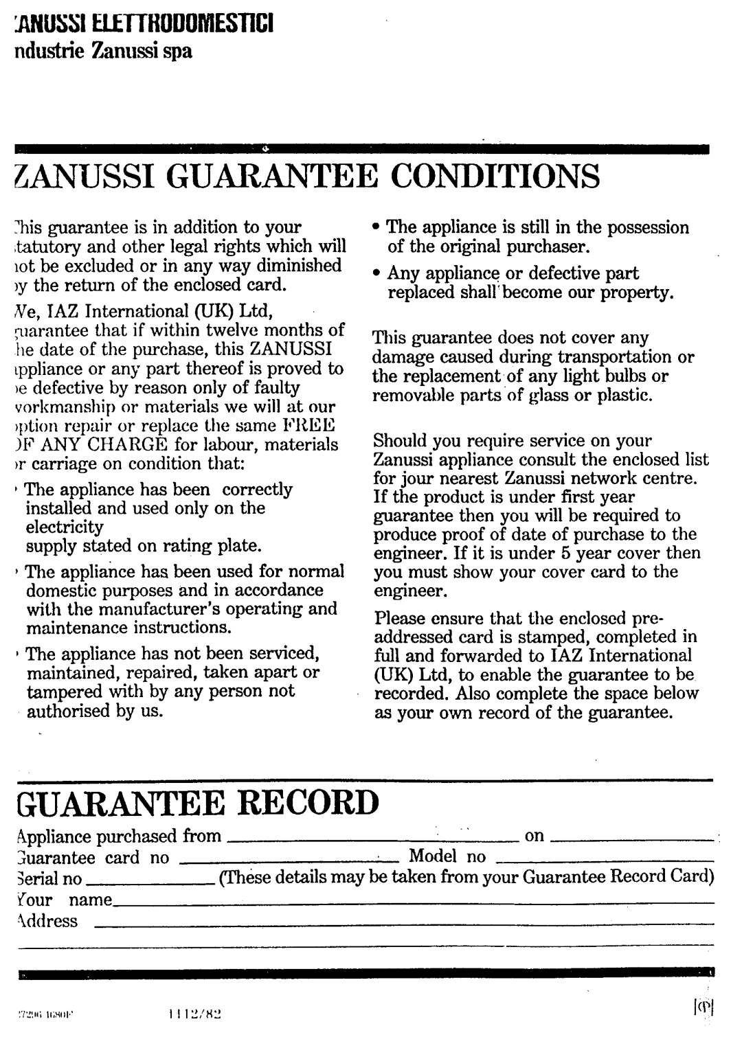 Zanussi ZM 600 manual 