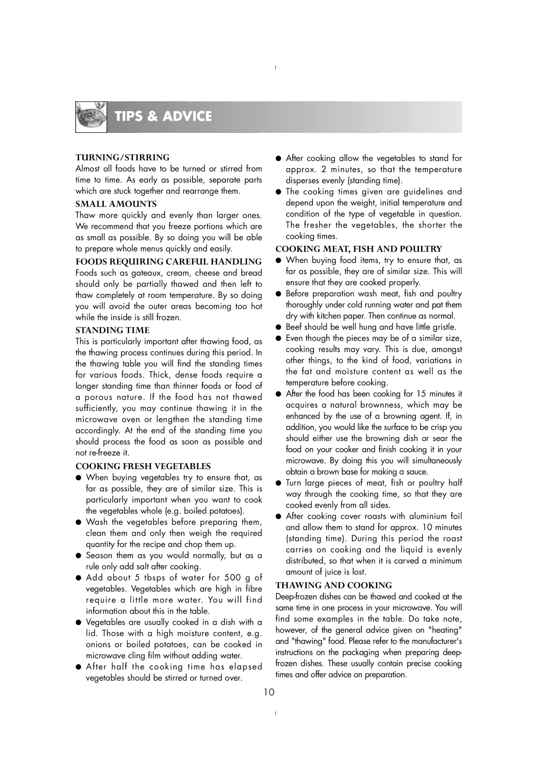 Zanussi ZM175ST, ZM176ST manual Turning/Stirring, Small Amounts, Foods Requiring Careful Handling, Cooking Fresh Vegetables 