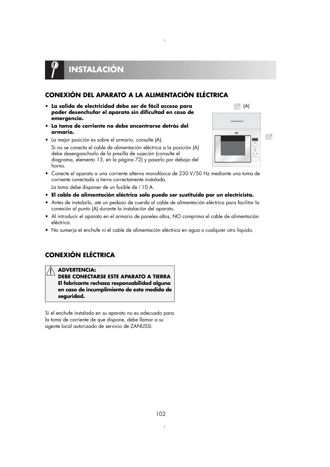 Zanussi ZM176ST, ZM175ST manual Conexión DEL Aparato a LA Alimentación Eléctrica, Advertencia 