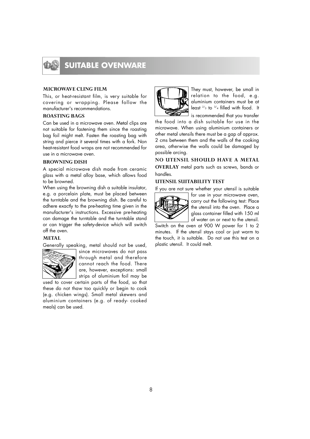 Zanussi ZM266ST manual Suitable Ovenware 