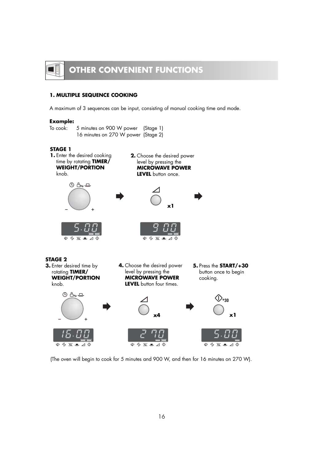 Zanussi ZM266ST manual Other Convenient Functions, Multiple Sequence Cooking, Stage, Weight/Portion 