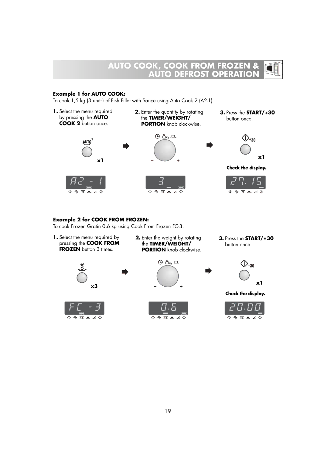 Zanussi ZM266ST Auto COOK, Cook from Frozen & Auto Defrost Operation, Example 1 for Auto Cook, Select the menu required 