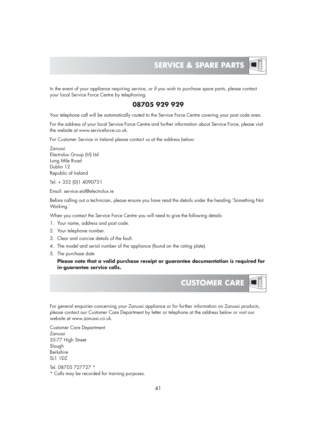 Zanussi ZM266ST manual Service & Spare Parts 