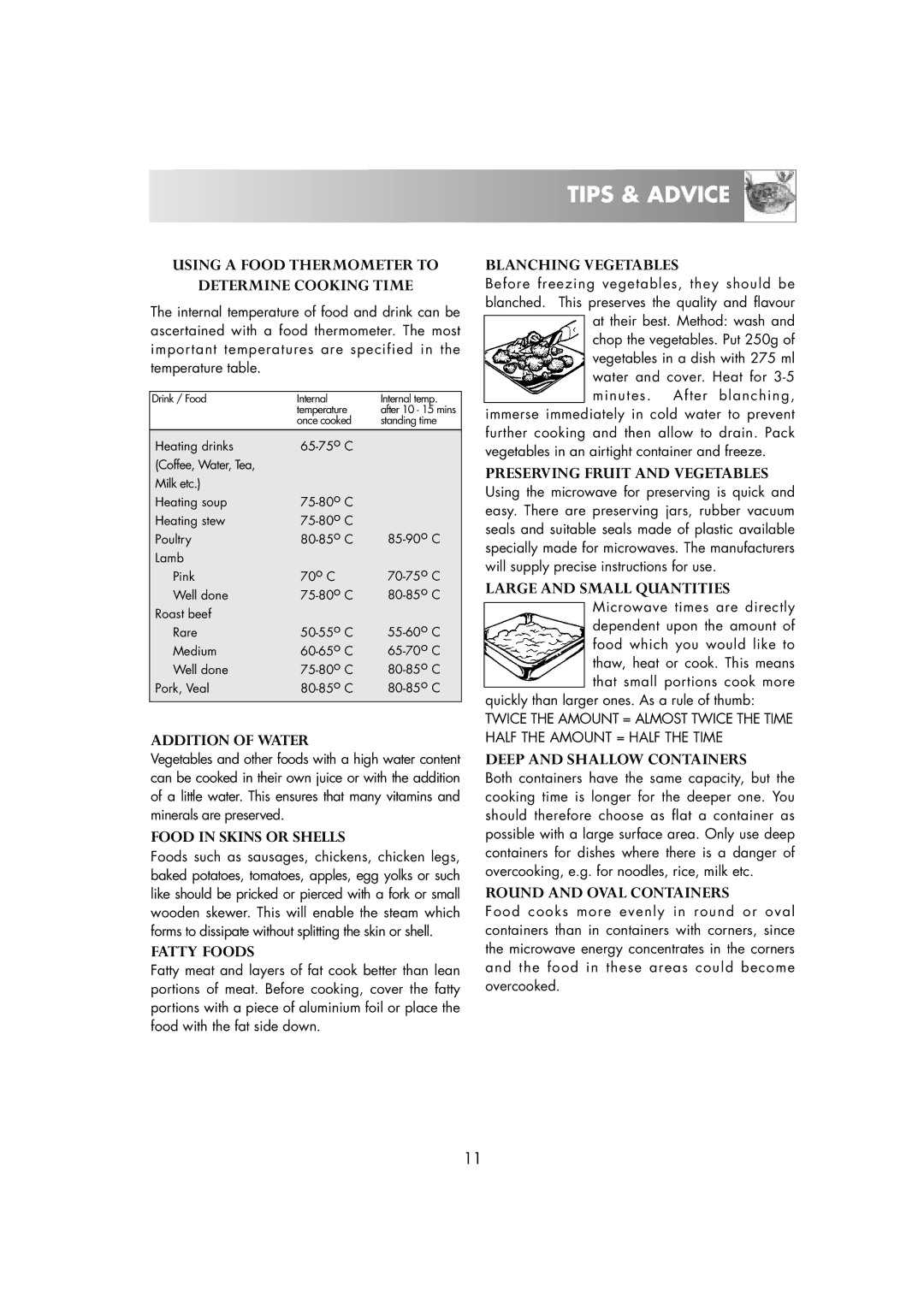 Zanussi ZM266STG manual Using a Food Thermometer to Determine Cooking Time, Addition of Water, Food in Skins or Shells 