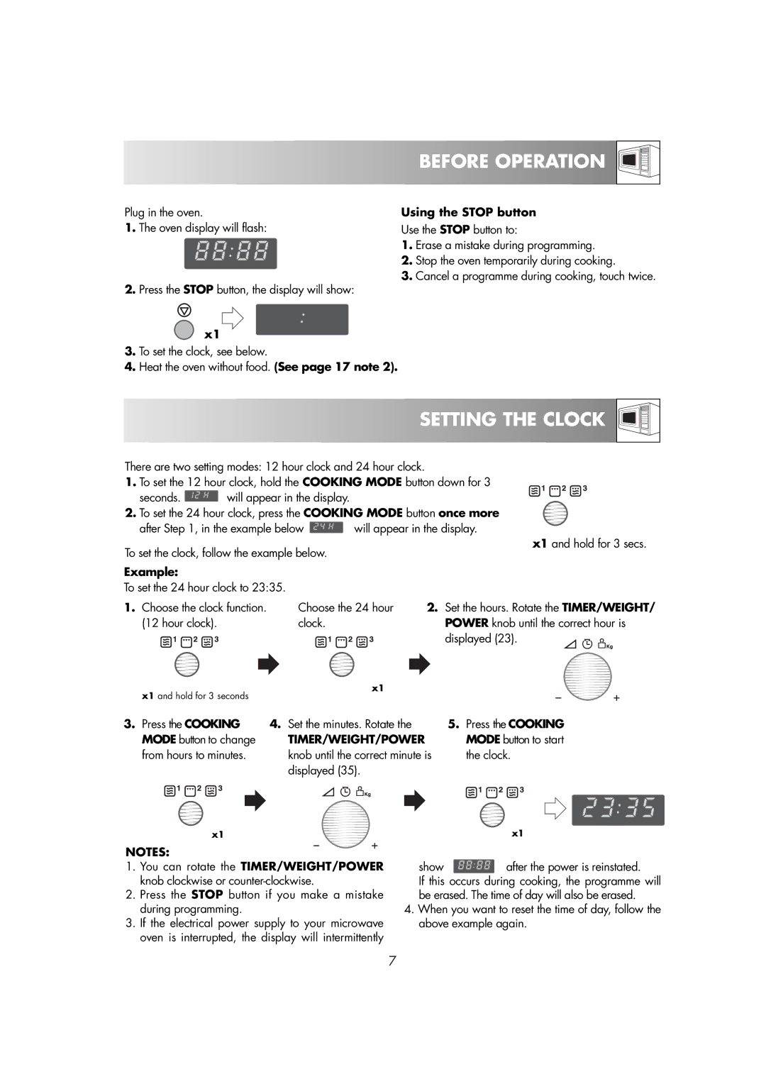 Zanussi ZM266STG manual Setting the Clock, Timer/Weight/Power 