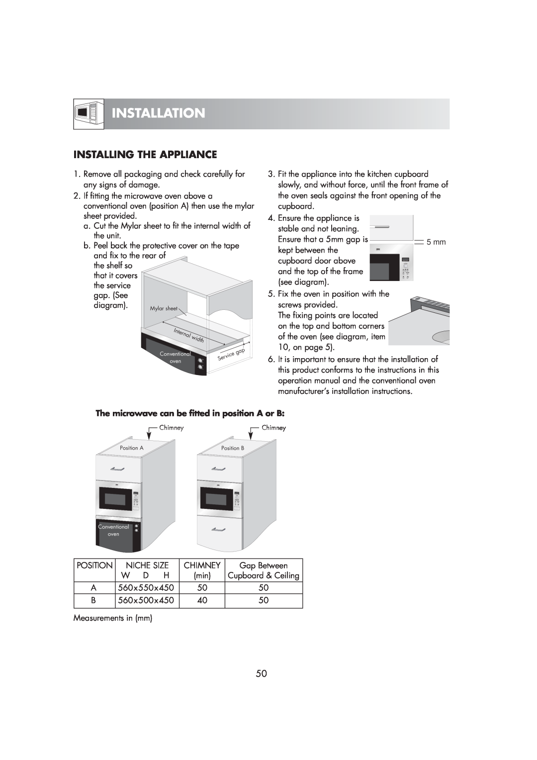 Zanussi ZM266STG manual Installation, Installing The Appliance 