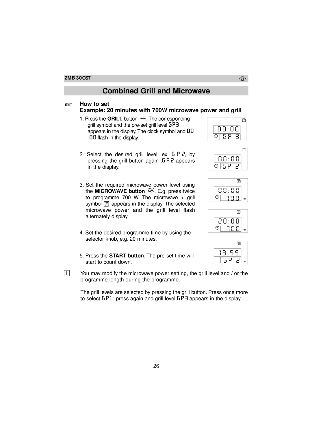 Zanussi ZMB 30 CST instruction manual Combined Grill and Microwave 