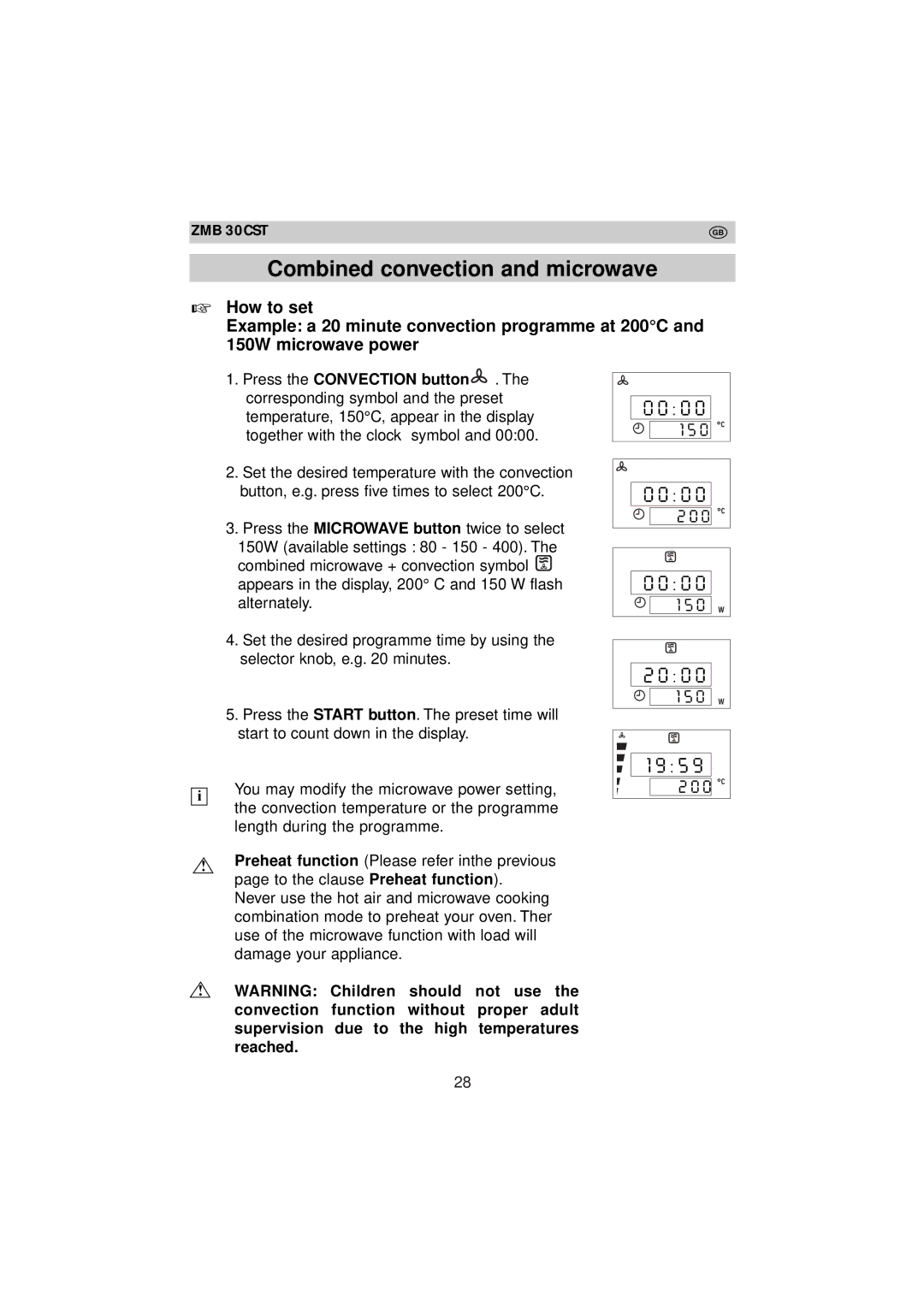 Zanussi ZMB 30 CST instruction manual Combined convection and microwave 